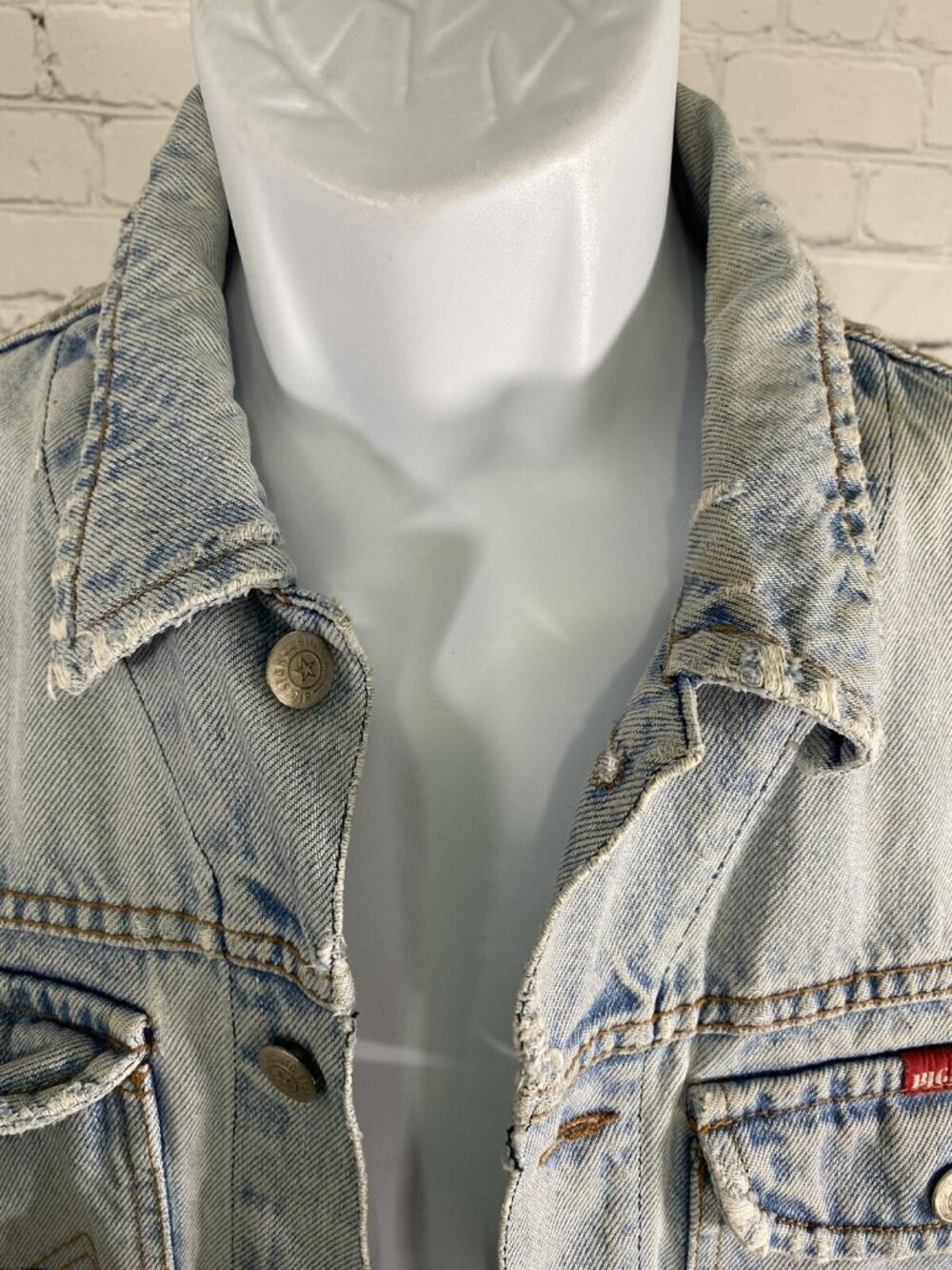 VTG Big Star Light Wash Blue Jean Button Distressed Retro Grunge Denim Jacket L - Picture 5 of 10